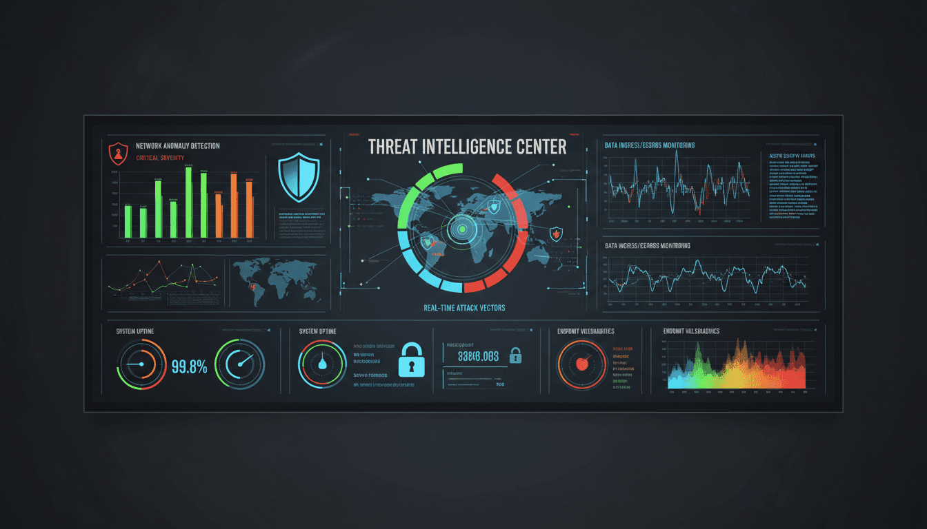 Enterprise cybersecurity monitoring dashboard displaying real-time network threat detection and security alerts